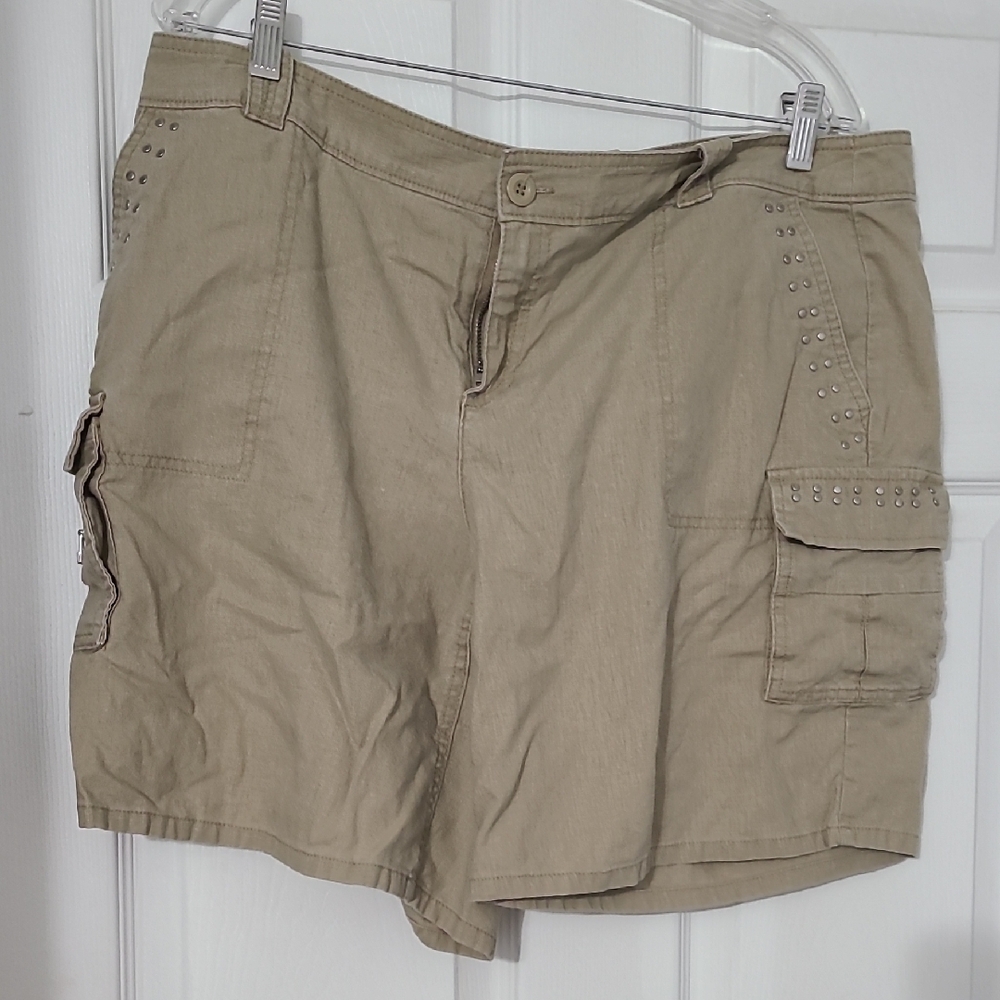 New York & Company Khaki Cargo Shorts with Stud Detailing